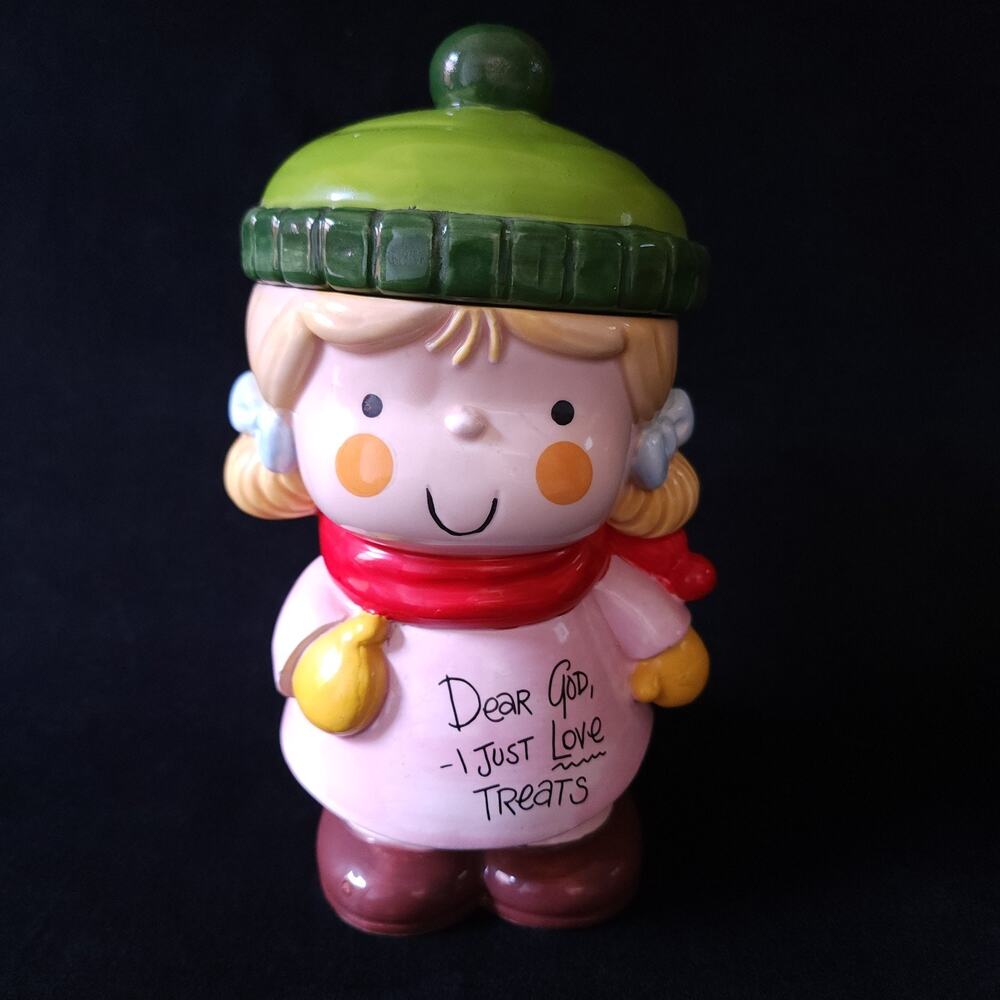 Vintage Rare Enesco Dear God Kids Prayer Girl Ceramic Porcelain Cookie Jar 1983